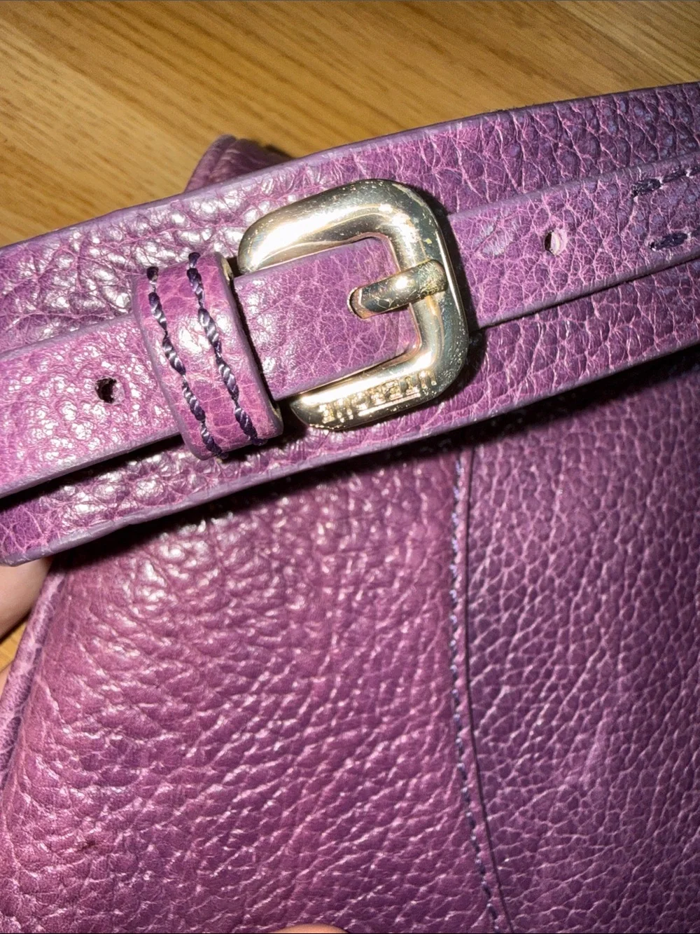Uterque Leather Large Clutch Shoulder Bag in Deep Purple Vintage